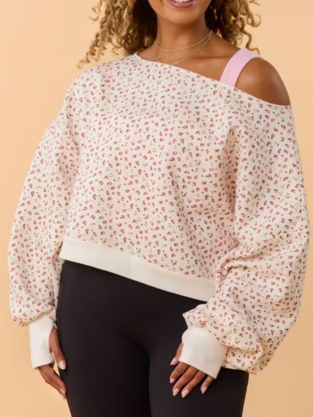 Blogilates Dance Studio Crean & Pink Floral Sweatshirt